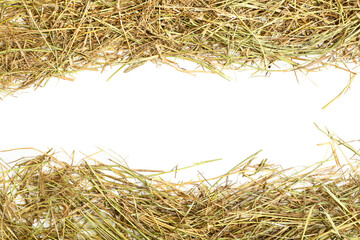 Straw scattered on white background