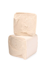 Blocks of compressed yeast isolated on white