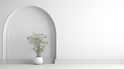 A white vase with a plant inside