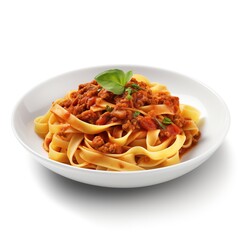 Pasta fettuccine bolognese with tomato sauce. 