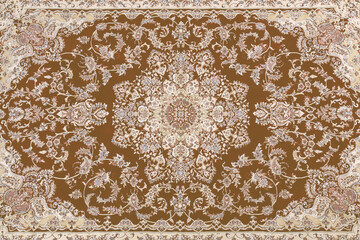Soft beige carpet with beautiful pattern as background, top view