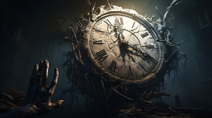 The Chronological Enigma Unveiled: In the Grim Embrace of Haunted Clocks and Sinister Watches, Time Slips into Twilight, Unleashing the Sinister Secrets. Enhanced by Generative AI
