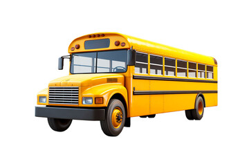 Side view of big school bus on isolated transparent background