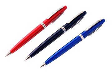 Fototapeta premium Three ballpoint office pains on isolated transparent background