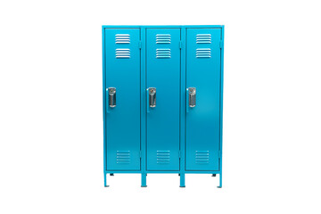 Three blue school lockers on transparent background