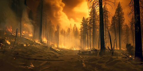 Striking Illustration Showcasing the Devastating Impact of a Canadian Wildfire with Intense Smoke and Flames.