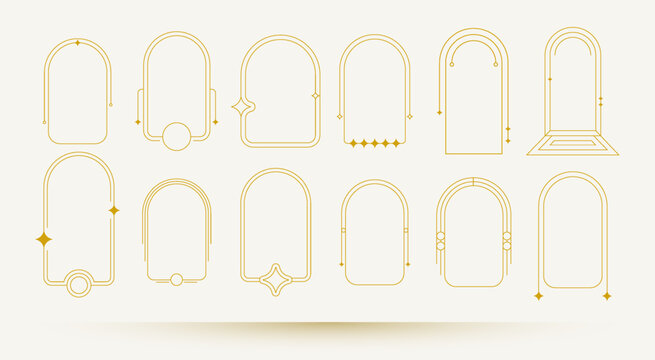 Aesthetic decorative arches frame boho style. Modern minimalist line and star elements.