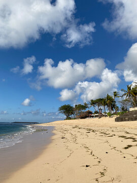 Beautiful bali beach in sunny day with cloudy sky