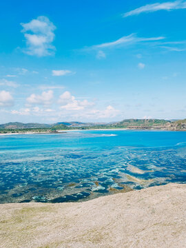 Beautiful seascape with sandy beach and azure sea water in Lombok