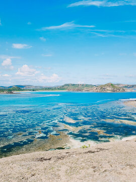 Beautiful seascape with sandy beach and azure sea water in Lombok
