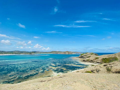 Beautiful seascape with sandy beach and azure sea water in Lombok