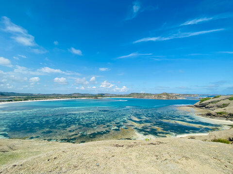 Beautiful seascape with sandy beach and azure sea water in Lombok