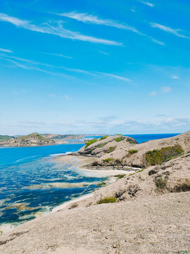 Beautiful seascape with sandy beach and azure sea water in Lombok
