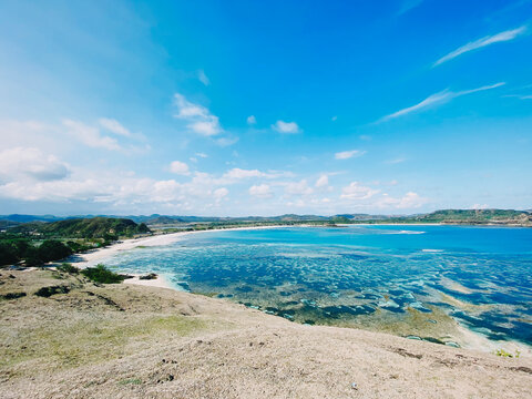 Beautiful seascape with sandy beach and azure sea water in Lombok