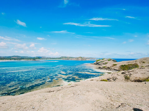 Beautiful seascape with sandy beach and azure sea water in Lombok