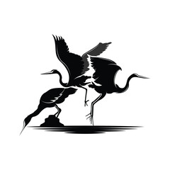 Heron Bird Logo, Vector Bird Flying Stork Heron, Animal Silhouette Design, Ilustrasi Templet