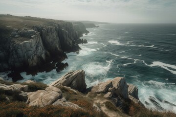 Fototapeta na wymiar View of Ortigueira's coastal cliffs and the Atlantic in Galicia, Spain. Generative AI