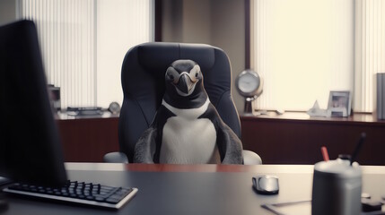 penguin wearing formal business suit like a boss in the office: corporate Excellence Personified! Business concept, CEO, accountant, lawyer, writer, teacher, guru, executive. generative ai - obrazy, fototapety, plakaty