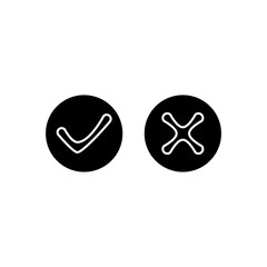 Check and cross icon in black fill silhouette mode, unique vector illustration in trendy style. Editable graphic resources for many purposes.