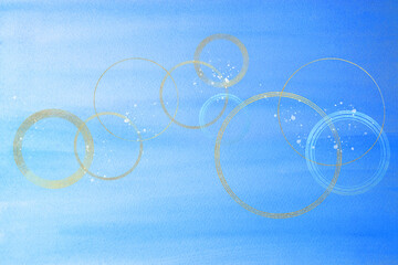 円とブルーの水彩タッチの背景素材　アブストラクト　