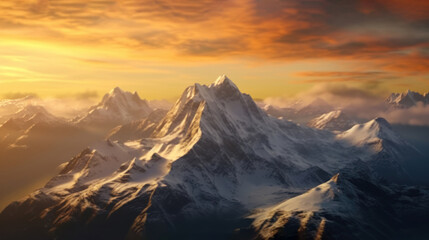 Fototapeta na wymiar Sunrise over snowcapped peaks in beautiful mountain landscape art AI Generated