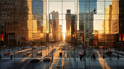 Reflections of Urban Life in the Glass Facades of Chicago. Generative Ai - obrazy, fototapety, plakaty