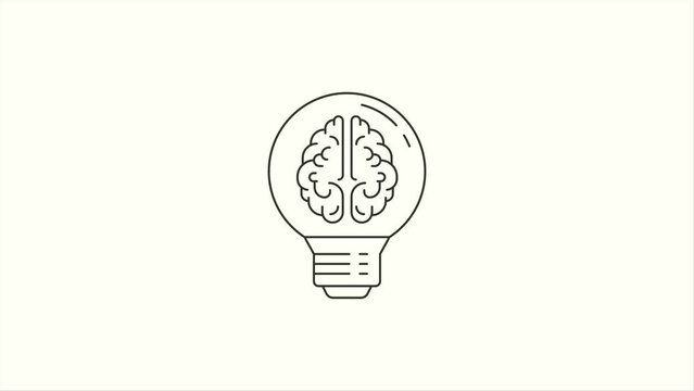 creative brain in the lamp animation illustration design, brain bulb motion graphic in 4k video animation