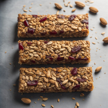 Homemade energy bars, featuring a batch of nutritious and homemade energy bars made with a blend of nuts, seeds, dried fruits, and a touch of honey