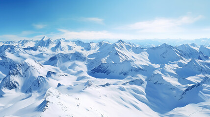 Obraz premium Panoramic View of Snow-capped Peaks and Alpine Valleys from a Glider. Generative Ai
