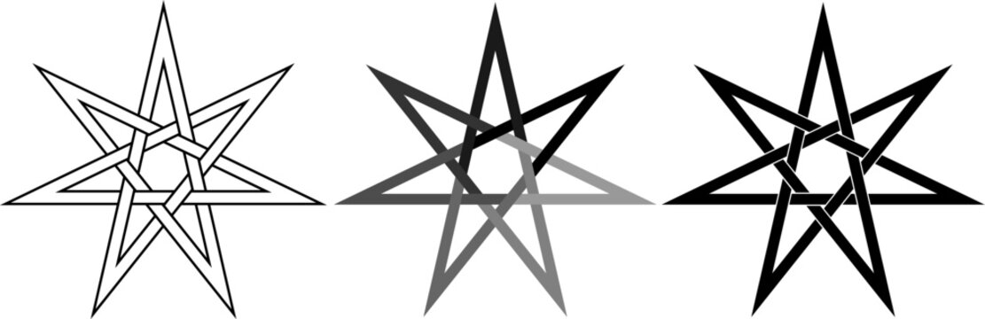 heptagram or seven point star icon set