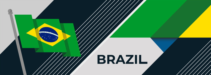 Brazil national day banner with Brazilian flag colors theme background and geometric abstract business corporate modern green yellow design. Brasil theme. Rio web sports Vector Illustration.