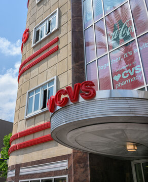 Front Section (with Sign) of CVS Pharmacy on Canal Street Downtown on New Orleans, Louisiana, USA