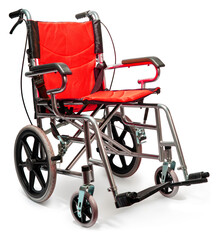 Wheelchair isolated on white background, Red Wheelchair on white With clipping path.