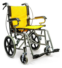 Wheelchair isolated on white background, Yellow Wheelchair on white With clipping path.