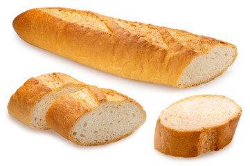 Baked delicious baguette bread isolated on white background, Baguette bread on white With work path.