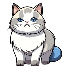 Obraz premium Whimsical Ragdoll Cat 2D Illustration: Adorable Feline with a Playful Spirit and Fluffy Elegance