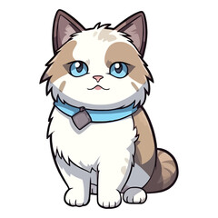 Whimsical Ragdoll Cat 2D Illustration: Adorable Feline with a Playful Spirit and Fluffy Elegance
