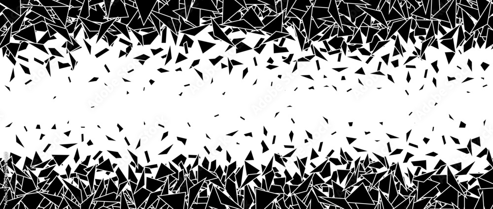 Leinwandbilder debris and shatters in horizontal repeating border. black broken triangle pieces, specks, speckles, 