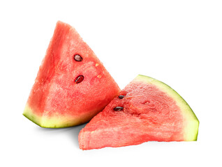 Pieces of fresh watermelon on white background
