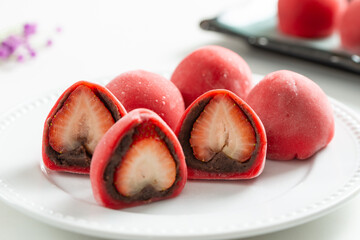 Japanese strawberry mochi or Ichigo Daifuku