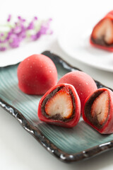 Japanese strawberry mochi or Ichigo Daifuku