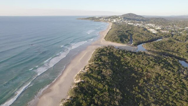 Stumers Creek On The Coast Of Coolum Beach In Queensland, Australia. aerial