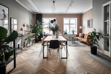 Interior design of modern scandinavian apartment, generative AI