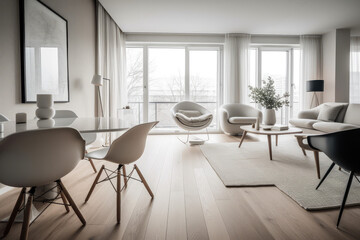 Naklejka na ściany i meble Interior design of modern scandinavian apartment, generative AI