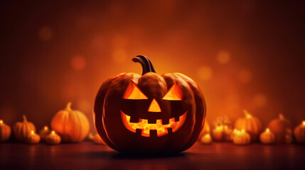 Fototapeta premium Lantern pumpkin on a dark red background