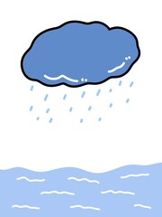 cartoon doodle sea clouds on white background
