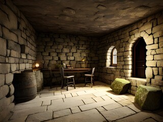 interior of a modern building, brick wall