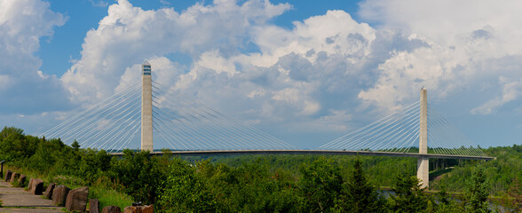 Narrows Too Bridge in Trenton Maine cloudy sunny day