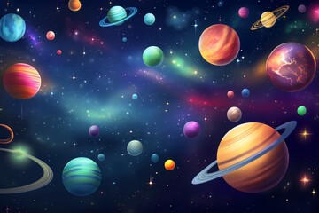 Starry Space Poster with a Dreamy and Beautiful Space-Themed Background, Filled with Planets and Sparkling Stars, Setting the Stage for an Unforgettable Kids' Party. Generative AI