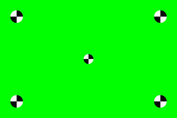Green screen with VFX motion tracking markers. Template for cinema industry. Video maker instrument. Chroma key color video footage with track point. Vector illustration.